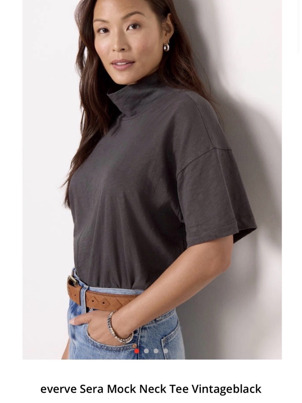 LNA Mock Neck Short Sleeve Tee in Charcoal
